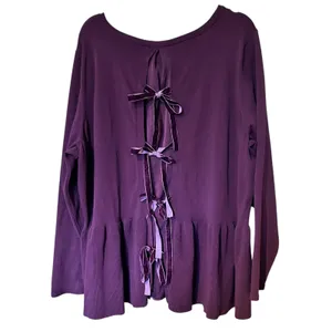 Lane Bryant Burgundy Top 22/24 Peplum Velvet Corset Ties in Back Boho Cottage thumbnail 6