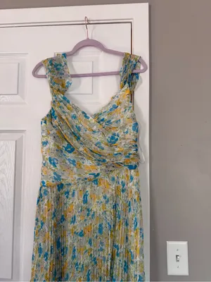 Astr the Label Sleeveless Floral Yellow Blue Maxi Dress Mock Neck Summer Wedding thumbnail 3