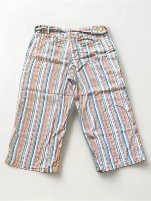 Seven7 For all Mankind Pastel Striped Pull-On Linen Blend Cropped Trousers Sz 14 thumbnail 2