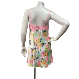 Victoria Secret M Floral Satin Lace Trim Slip Dress Lingerie Babydoll Cottage‎ thumbnail 7