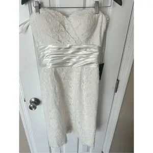 KNT LTD Wedding Short Mini Dress sz 6 Ivory lace Strapless Sheath thumbnail 8