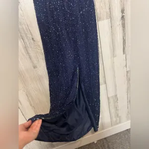 Navy Blue Beaded Embellished Maxi Dress Formal Evening Gown Size M thumbnail 11