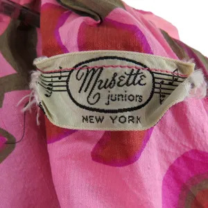 Musette 1960s Vintage Pink Floral High Neck Sleeveless Mini Dress XS Retro Mod thumbnail 8