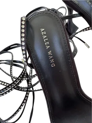 NEW AZALEA WANG Sophie Rhinestone Lace Up Sandal in Black Size 9 thumbnail 9