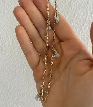 Loft rose gold long chain with small tassels and beads thumbnail 3