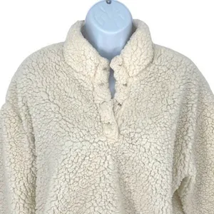 PacSun Womens Midrift Sherpa 1/4 Snap Cropped Pullover Sweater Off White Small‎ thumbnail 3