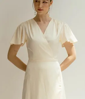 Noire NEW Claudia‎ Deep V Neck Tea Length Wrap Dress White Size XL thumbnail 1