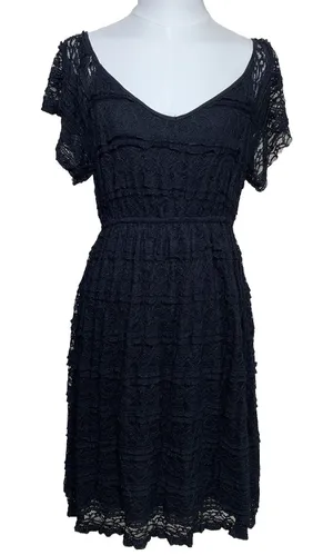 Umgee Lace Tiered Dress Womens Size M Black V-Neck Short Sleeve‎ A7938 thumbnail 1