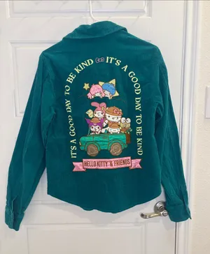 Hello Kitty & Friends Sanrio Teal Corduroy Embroidered Shirt Jacket S/M thumbnail 1