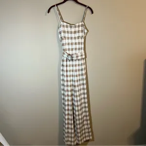 Anthropologie En Saison Brown Plaid Gingham Jumpsuit XS thumbnail 3
