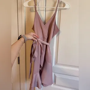 Boutique mini wrap satin dress Purple thumbnail 2