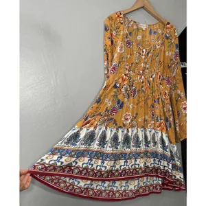 Altar'd State Babydoll Dress Size Small Paisley Peasant Boho Mini Crinkle Hippie thumbnail 3