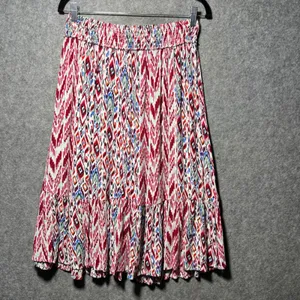 Westport Boho Ikat Print Tiered Ruffle Skirt Rayon Pull‎ On Midi Womens M thumbnail 6