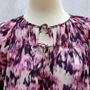 Simply Vera Vera Wang Pink Purple Watercolor Split Neck Boho Blouse Top Size L thumbnail 5