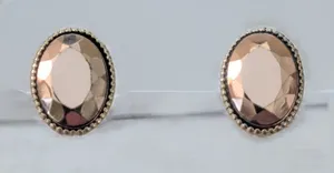 Vintage Clip On Earrings Oval Shape 5/8" Metallic - Fair Condition thumbnail 1