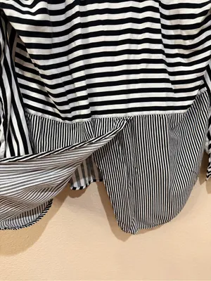Jane + Delancey Black & White Striped Button Up Hi-Low Blouse Size L thumbnail 3