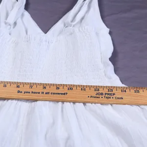 American Eagle Romper Womens Medium White Cotton Grid Smocked Back Summer V-Neck thumbnail 10