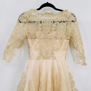 Sheer Gold Lace Overlay Formal Dress Sweetheart Neckline Victorian Regency Sz 2 thumbnail 5