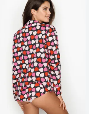 Victoria’s Secret hearts pattern button down long sleeve pajama top women’s XS preowned thumbnail 8