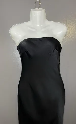 Meshki Dress Womens XS Black Strapless Satin Open Back Maxi Bodycon Formal thumbnail 1