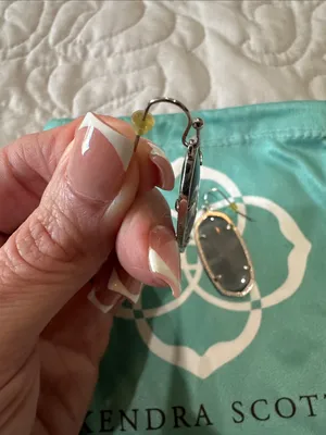 Kendra Scott “Elle” Slate Gray Cat’s Eye Glass Oval Drop Earrings with pouch thumbnail 3