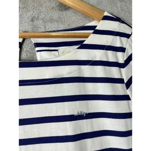 Lilly Pulitzer Beacon Dress Navy Stripe 3/4 Sleeve Preppy‎ Coastal Resort Large thumbnail 3