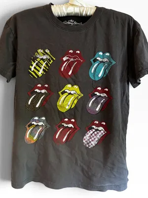 the Rolling Stones Gray Short Sleeve Tee with Multicolor Tongues thumbnail 6