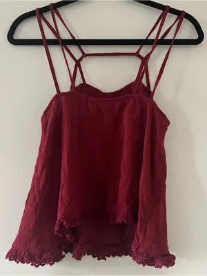 Intimately Free People Strappy Boho Eyelet Tank Top XS Red Festival Romantic thumbnail 7