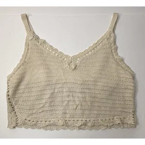 No Boundaries Sweater‎ Tank Top Cropped Women Size XL Cream Boho Indie Peasant thumbnail 1