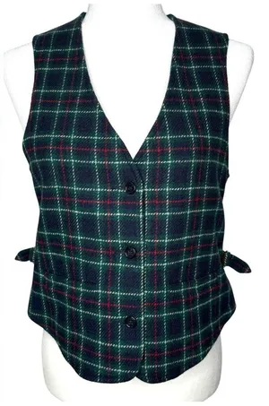 Vintage Eddie Bauer Vest S Lambswool Wool Waist Coat Buckle Plaid‎ Academia thumbnail 1