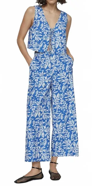 Mango Wide Leg Printed Pants NWT Blue Size Large thumbnail 1