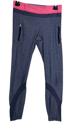 lululemon athletica Heathered Gray Leggings with Pink Waistband thumbnail 1