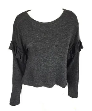 Zara Sweater Small Gray Stretch Soft Boat‎ Neck thumbnail 1