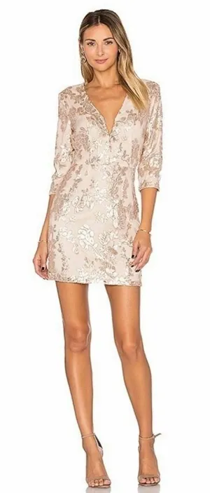 Lovers + Friends Blush Sequin Floral V-Neck Mini Dress thumbnail 1