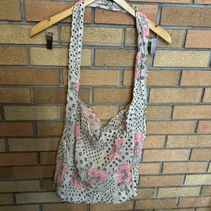 Free People Pink Black White Gauze Cotton Reusable Hobo Shoulder Bag Mixed Print thumbnail 4