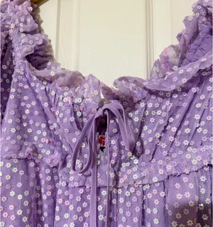 Buddy Love “Jac Puff” Sequin Purple Dress | M | Like-new Lavender Floral Overlay thumbnail 4
