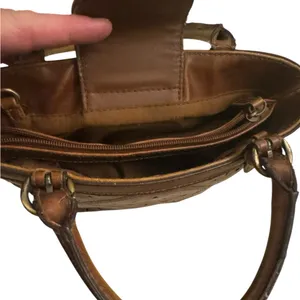Vintage-Style‎ Brown Faux Leather Handbag Small Tote Purse w/ Cutout Detail Y2K thumbnail 7