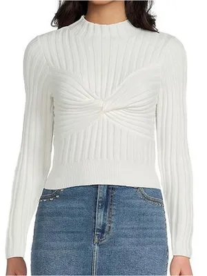 GB girls Cream Ribbed Twist-Front Mock Neck Sweater thumbnail 1