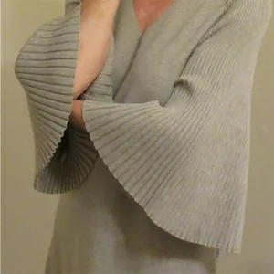 Ann Taylor Pleated Sleeve grey‎ v neck Sweater Dress size small thumbnail 3