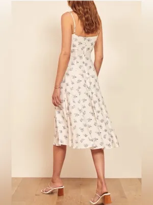 Reformation Vollare White Floral Midi Dress Sz 2‎ Wedding Guest Spring thumbnail 2