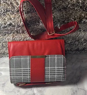 Red Plaid Crossbody Handbag with Adjustable Strap thumbnail 1