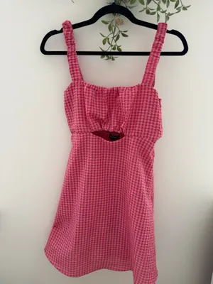Dry Goods Pink Gingham Front Cutout Mini Dress thumbnail 3