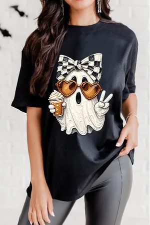 Full Size Halloween Ghost Graphic Short Sleeve T-Shirt - Large thumbnail 1