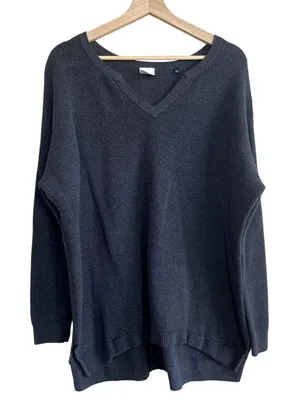 cabi gray oversized‎ cotton knit sweater women's size large casual fall pullover thumbnail 1
