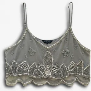 Miss Selfridge Grey Beaded Mesh Crop Cami Top Scalloped Sequin Festival Size 16 thumbnail 1