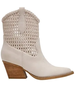 NWT DV Dolce Vita Leather Pull-On Pointed Toe Western Booties Ivory Off White 8M thumbnail 1