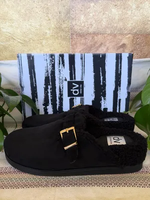 NEW DV Dolce Vita Faux Suede Clog Mule Gold Buckle Black Slide Slippers, Size 9 thumbnail 4