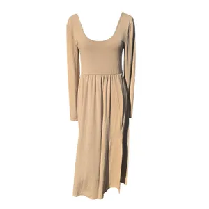 A New Day NWT Womens Tan Long Sleeve Scoop Neck‎ Empire Waist Midi Dress Medium thumbnail 2