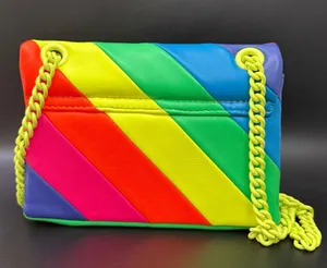 KURT GEIGER Brixton Neon Rainbow Quilt Leather Chain Shoulder Crossbody NO LOCK! thumbnail 6