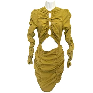 PrettyLittleThing Y2K CutOut Bodycon Dress Sz 4 Club Ruched Party Olive Indie thumbnail 2